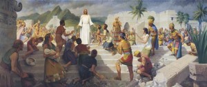 Christ visiting the Nephites in the Book of Mormon