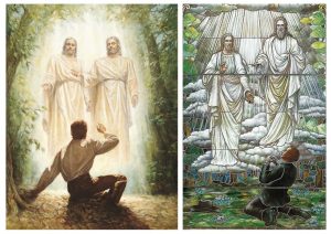 Artistic depictions of Joseph Smith’s first vision seeing God the Father and Jesus Christ
