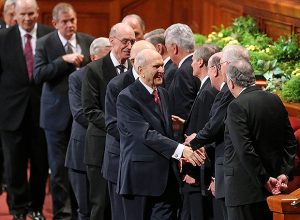 LDS Church President Russell M. Nelson leaves the morning session of the 188th Annual General Conference of The Church of Jesus Christ of Latter-day Saints at the Conference Center in Salt Lake City on Sunday, April 1, 2018.