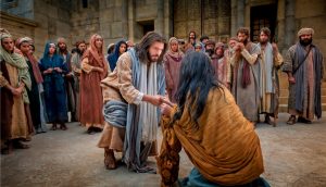 Jesus Christ forgives a woman taken in adultery