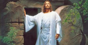 Jesus Christ walks away from tomb