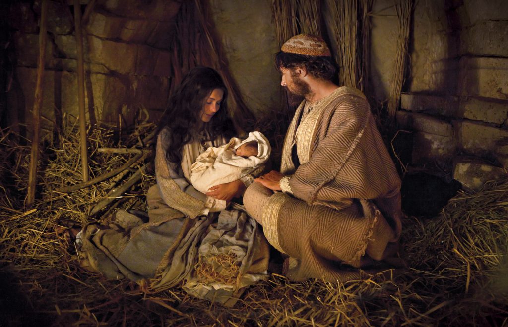 Mary and Joseph with Jesus, the newborn babe